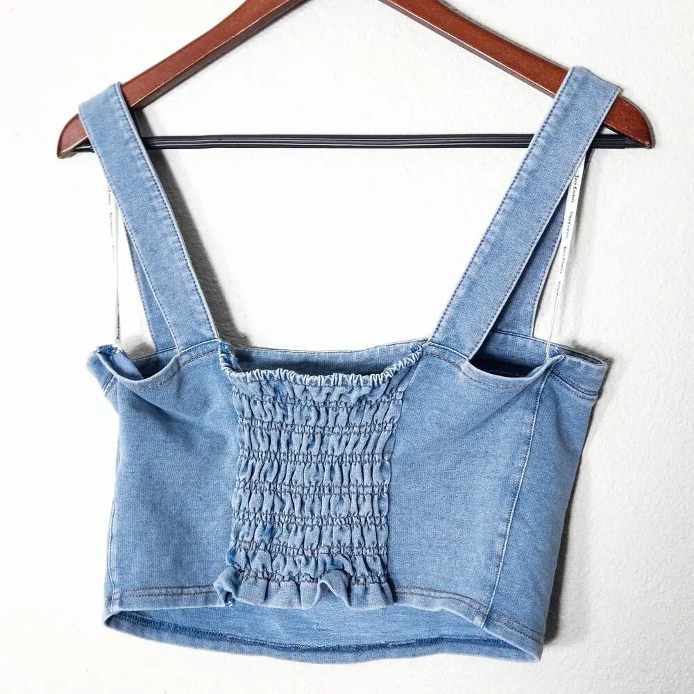 Juicy Couture Cropped Denim Top L Blue Y2K McBling Beachy - Picture 2 of 6